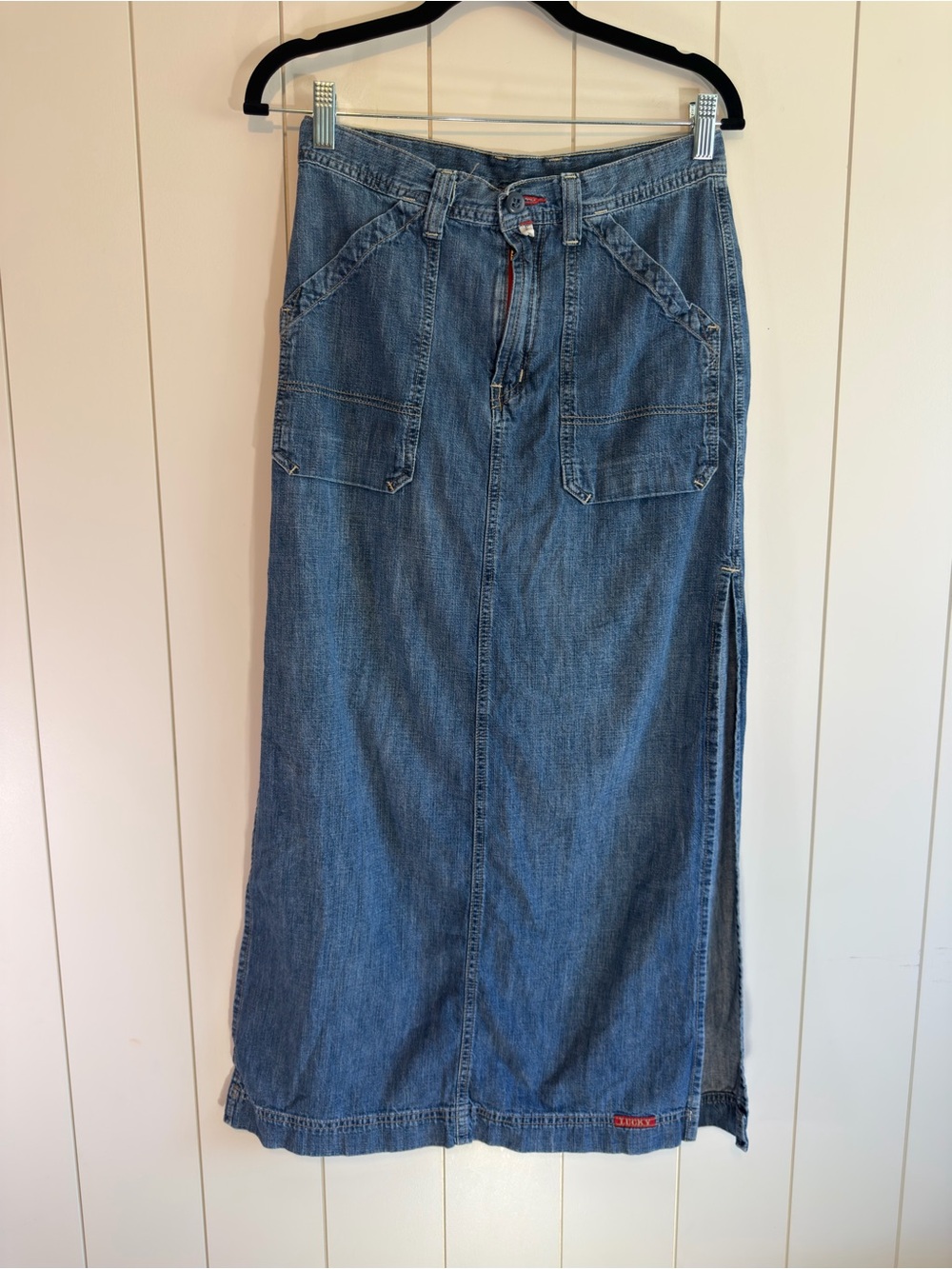 Lucky Brand Blue Denim Maxi Skirt with Side Slit - Size 4